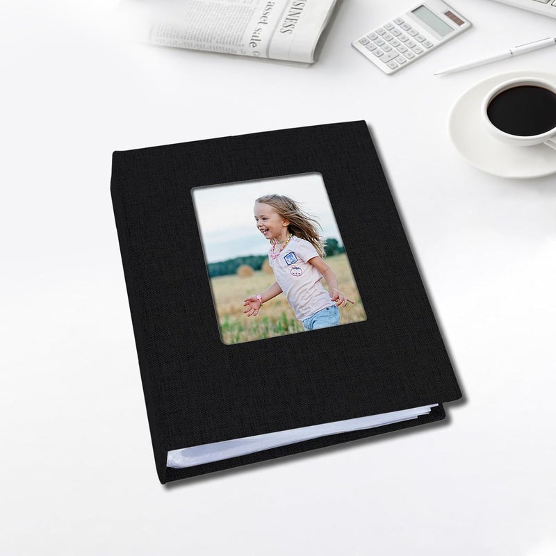 Sprsthai 4x6 Small Photo Album Photos Book, Linen Cover Photo Album, 50 Page Holds 100 Pictures, photobook for Anniversaries Vacations, Black - Image 2
